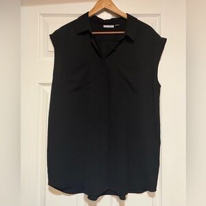 Halogen Black Sleeveless Blouse Collar Button Front